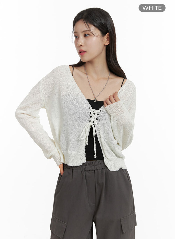 solid-textured-knotted-cardigan-oa422 / White