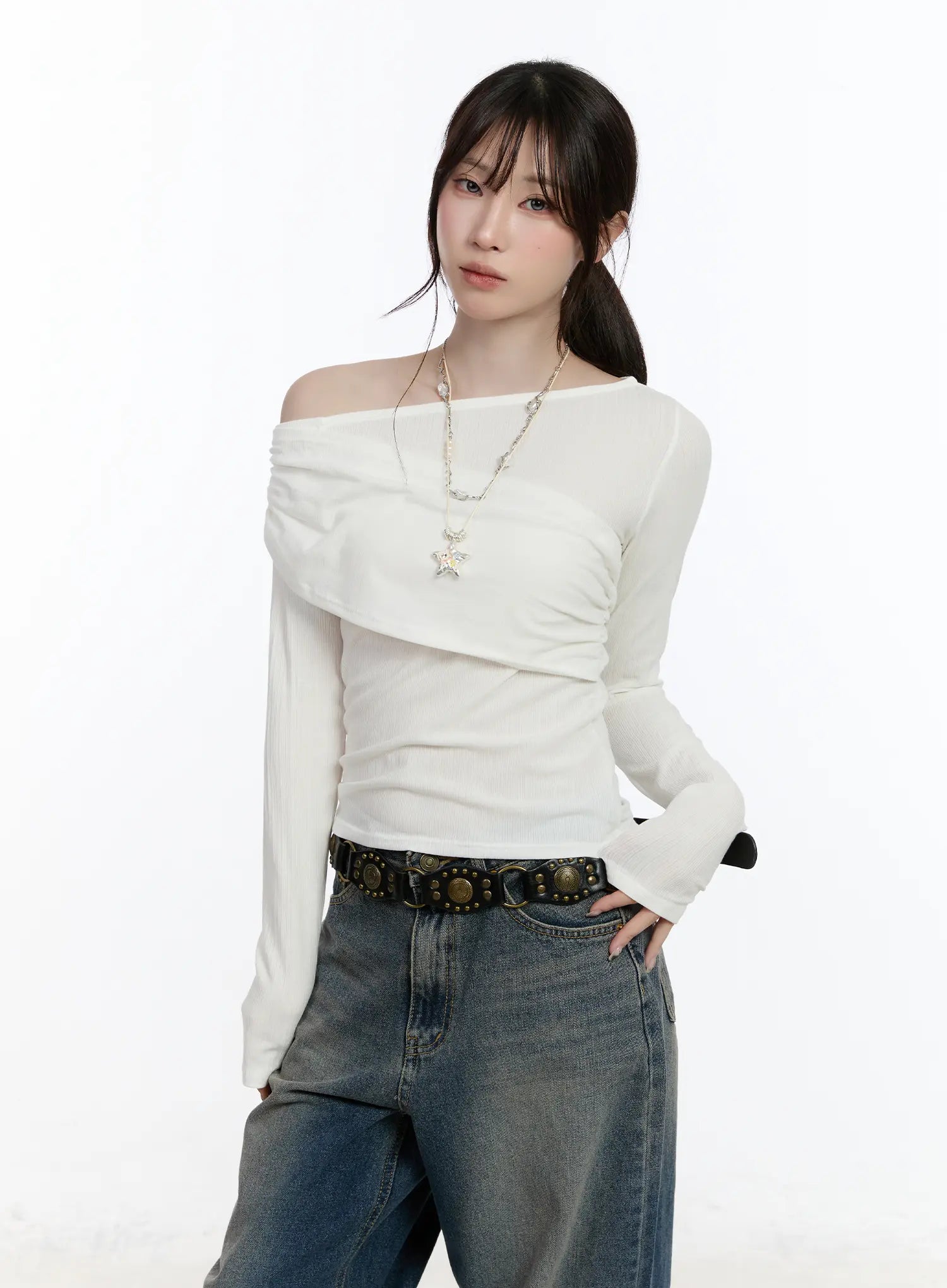 ribbed-one-shoulder-wrap-top-ca502 / White