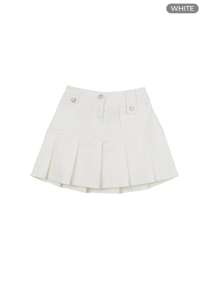 pleated-button-mini-skirt-cg427 / White