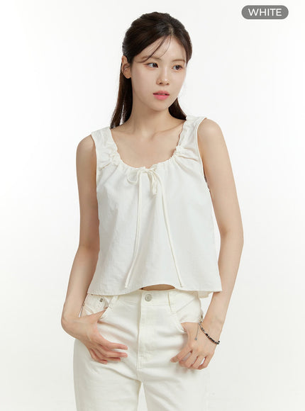 shirring-u-neck-crop-sleeveless-top-ou428 / White