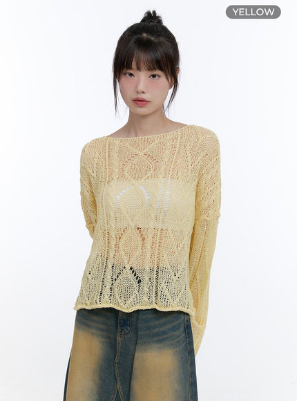 see-through-knit-boat-neck-sweater-cg413 / Yellow