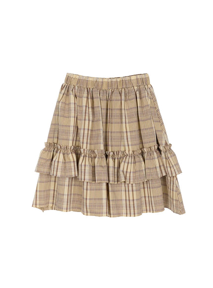 Plaid Layered Midi Skirt CU519 in Yellow, size S/M