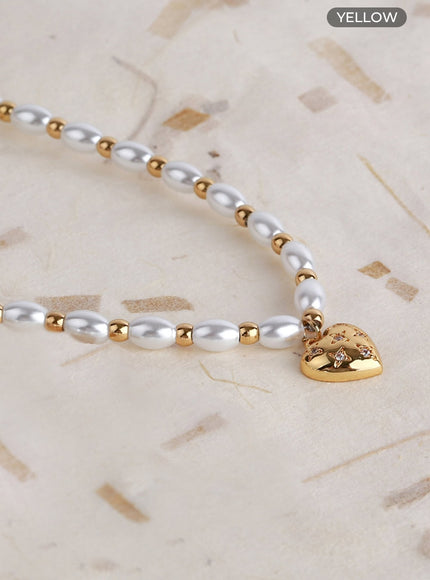 heart-ball-mix-chain-necklace-il403 / Yellow