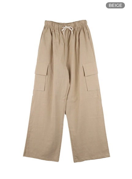 cargo-wide-leg-banded-pants-ca423 / Beige