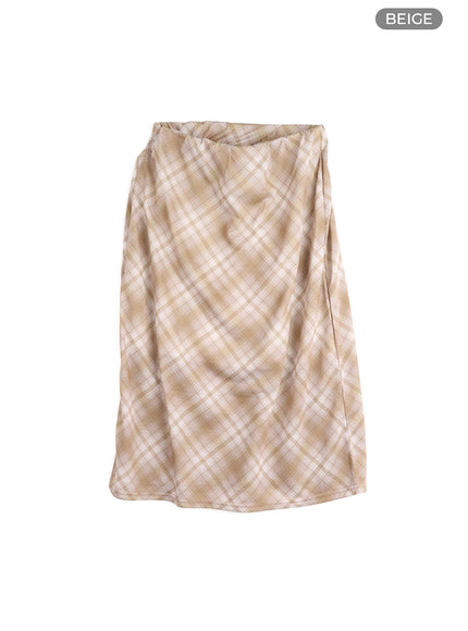 middle-waist-checkered-midi-skirt-cm413 / Beige