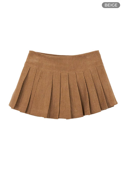 pleated-corduroy-mini-skirt-co424 / Beige