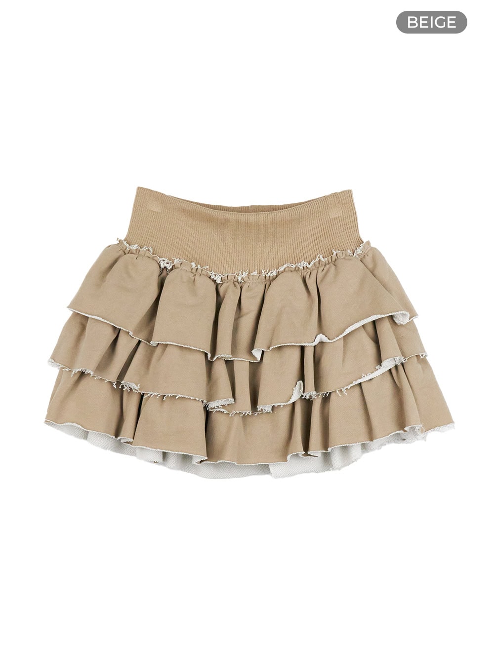 distressed-layered-frill-mini-skirt-cg421 / Beige