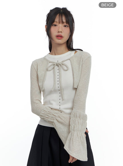 strap-slim-fit-bolero-cardigan-cs420 / Beige