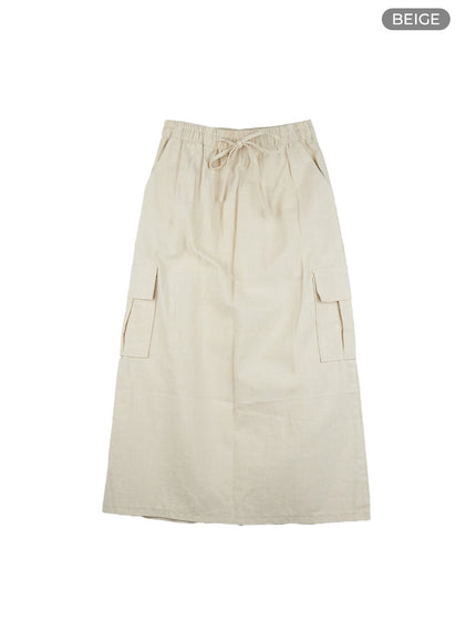 cargo-linen-maxi-skirt-cl417 / Beige