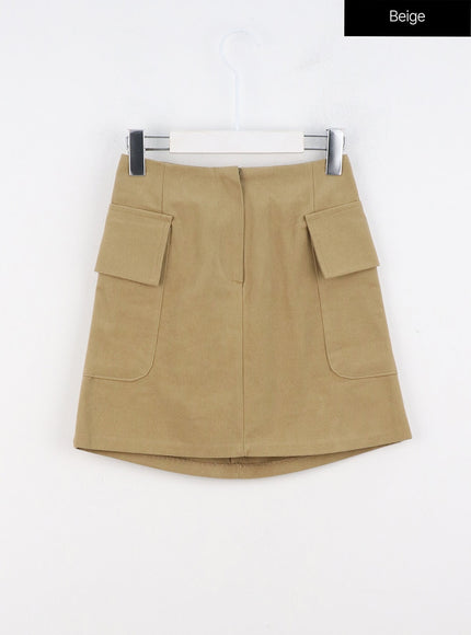 pocketed-a-line-mini-skirt-oo323 / Beige