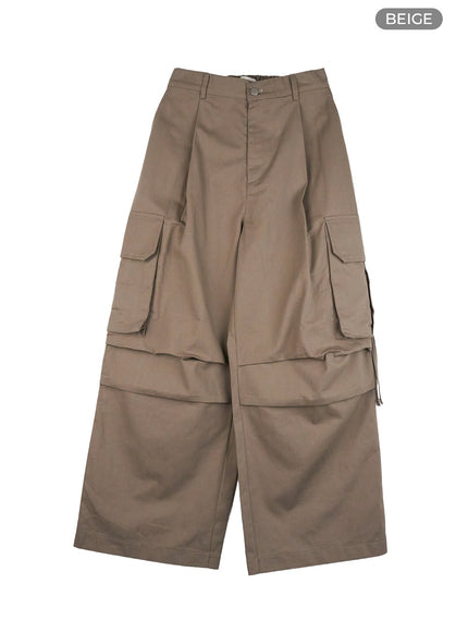 pintuck-cargo-baggy-cotton-pants-cg422 / Beige