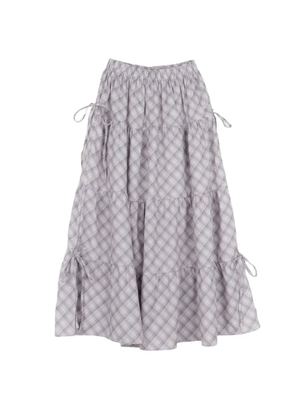 plaid-maxi-skirt-with-ribbon-details-cg529 / Beige