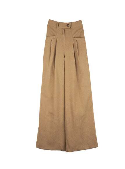 pintuck-wide-fit-tailored-pants-cd420 / Beige