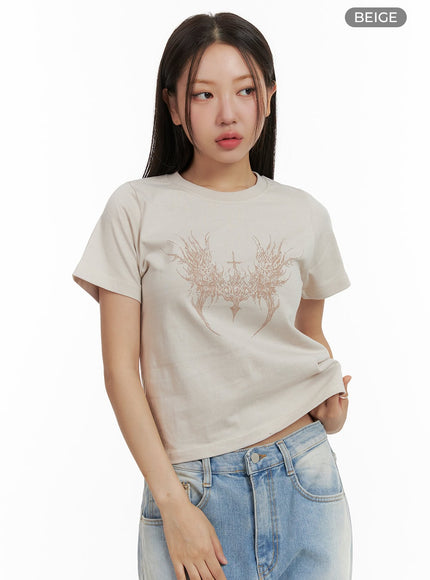 graphic-crop-tee-cu405 / Beige