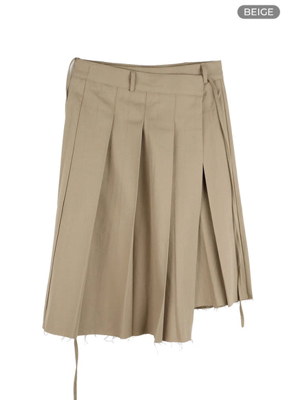 ribbon-wrap-pleated-midi-skirt-cy403 / Beige