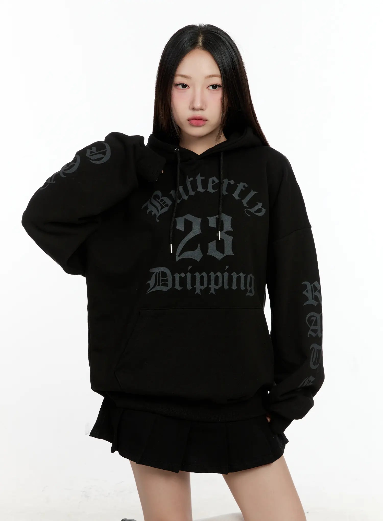 oversized-butterfly-graphic-hoodie-cg501 / Black