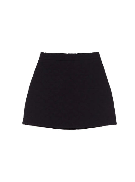quilted-heart-pattern-mini-skirt-cd523 / Black