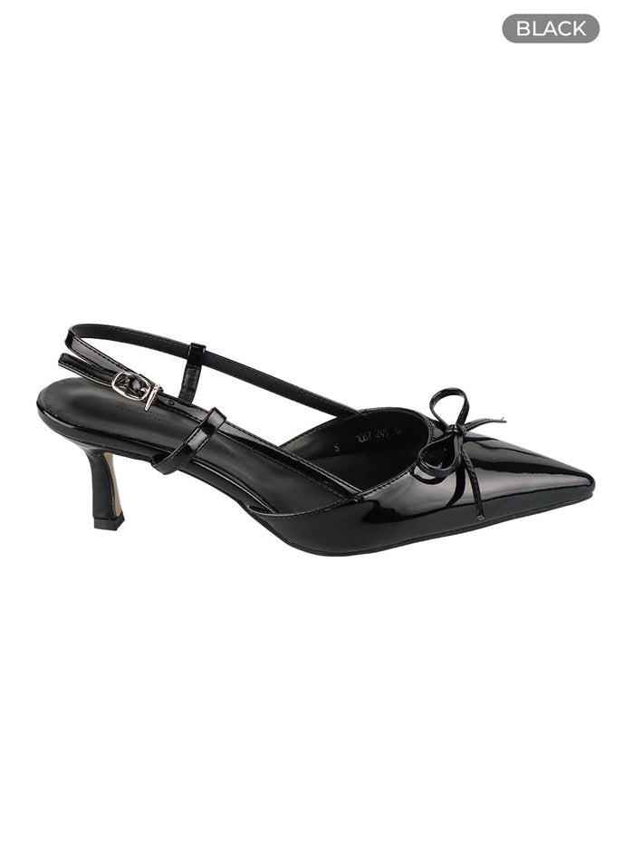 ribbon-charm-slingback-pointed-toe-heels-cy409 / Black