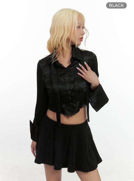 chic-pintuck-buttoned-crop-shirt-cs425 / Black