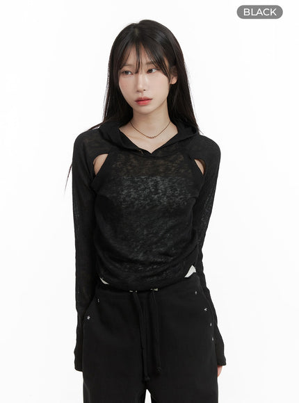 hooded-cut-out-top-ca404 / Black