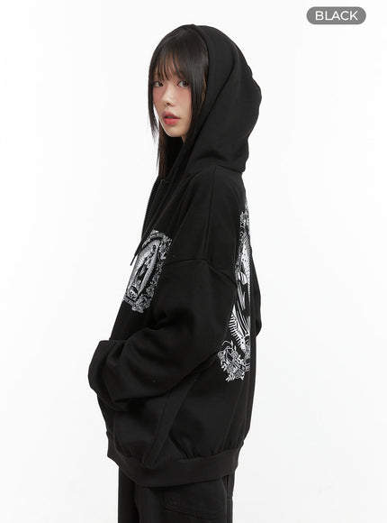 graphic-loose-fit-hoodie-co410 / Black