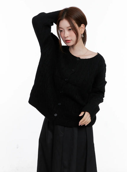 loose-fit-cable-knit-cardigan-cg521 / Black