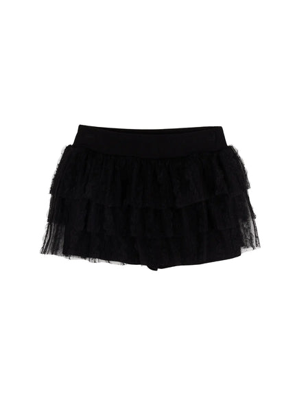 lace-tulle-layered-mini-skirt-ca507 / Black