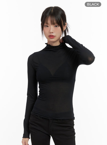 chic-sheer-cotton-turtleneck-tee-cs412 / Black