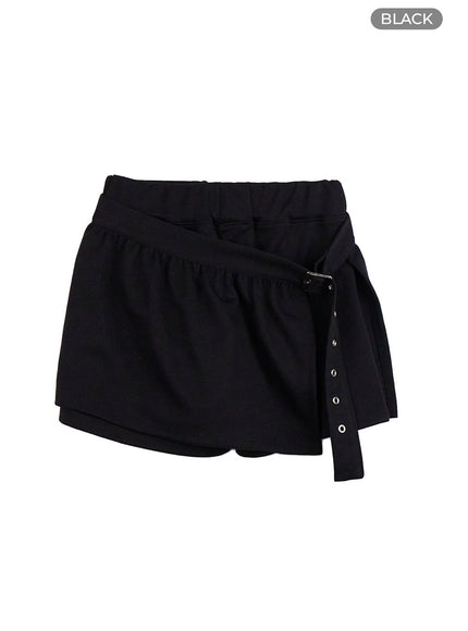 cotton-buckle-mini-skirt-co410 / Black