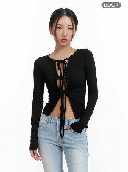 ribbon-cut-out-crop-cardigan-cy403 / Black