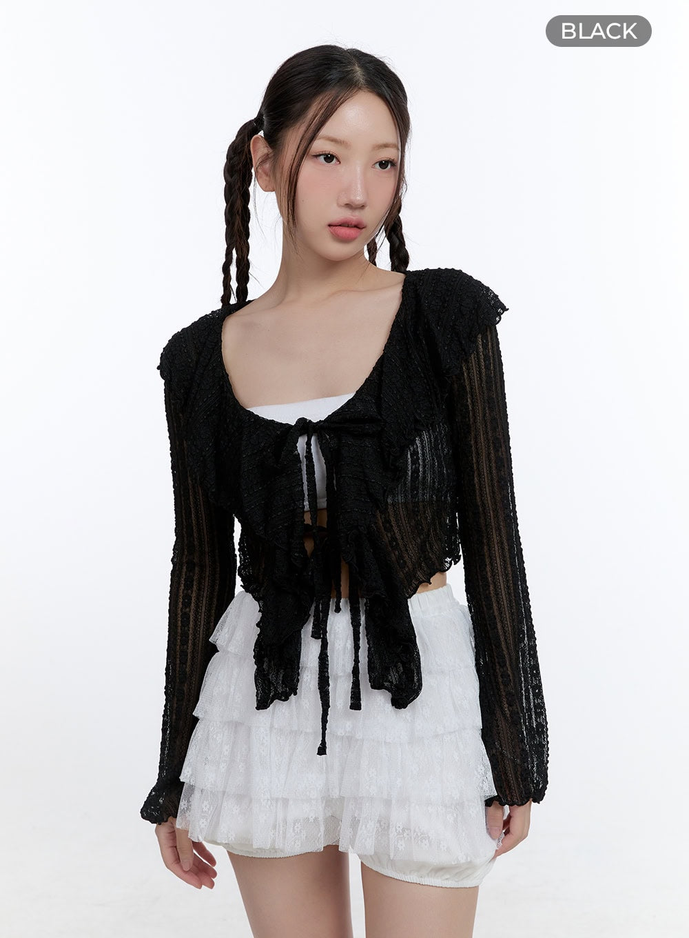 lace-frill-ribbon-cardigan-cg413 / Black