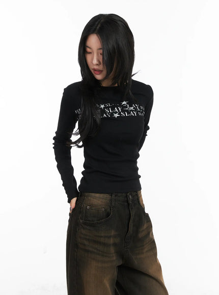 trendy-graphic-long-sleeve-tee-cd508 / Black