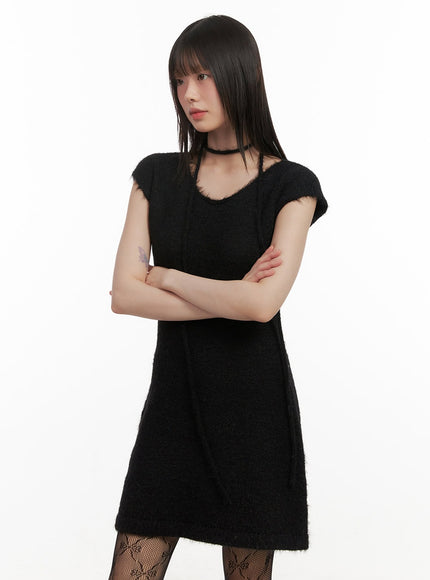 slim-fit-wool-blend-mini-dress-cj506 / Black