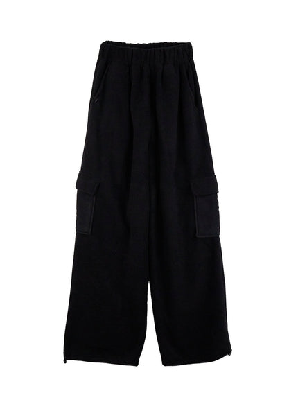 wide-fit-polyester-cargo-pocket-pants-cn408 / Black