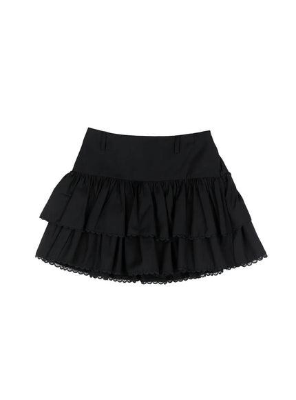 tiered-lace-ruffle-mini-skirt-cd505 / Black