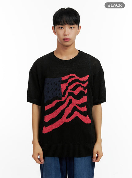 mens-usa-flag-knit-sweater-t-shirt-cl429 / Black