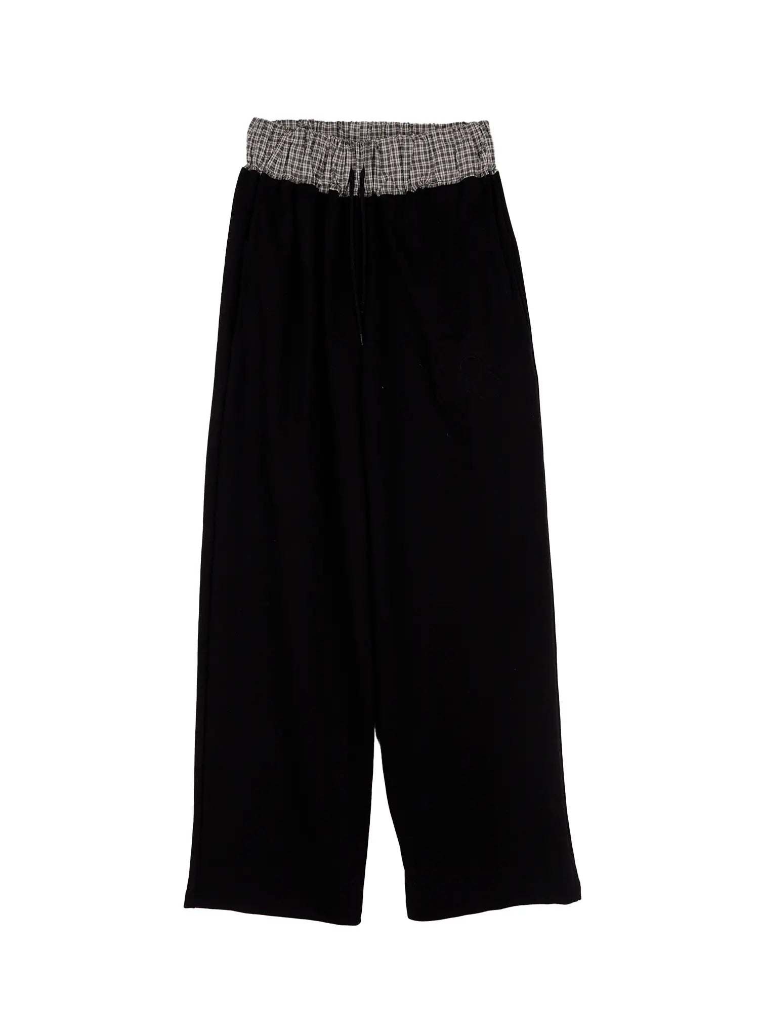 plaid-waist-wide-leg-sweatpants-cs530 / Black