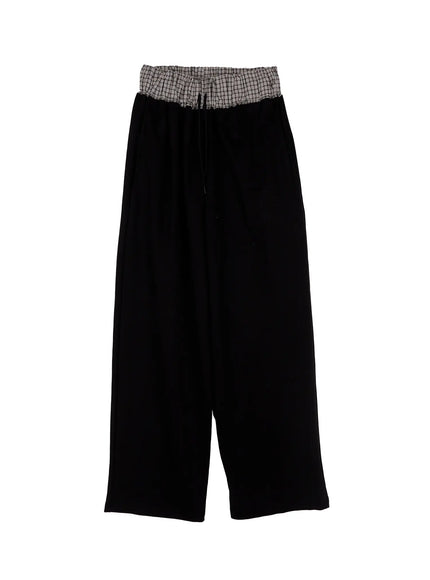 plaid-waist-wide-leg-sweatpants-cs530 / Black