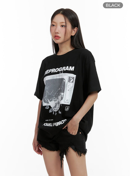 reprogram-graphic-oversized-t-shirt-unisex-cu405 / Black