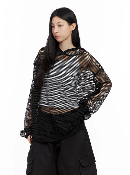 oversized-mesh-hoodie-cu530 / Black