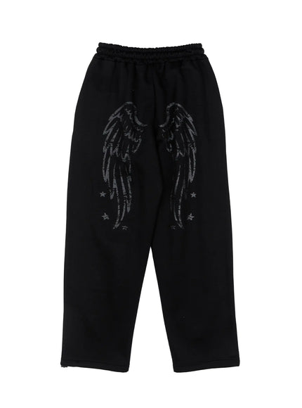graphic-print-fleece-sweatpants-cd505 / Black