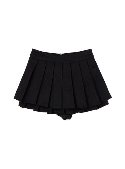 warm-pleated-mini-skirt-cd423 / Black