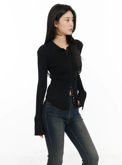 button-up-knit-shirt-cd502 / Black