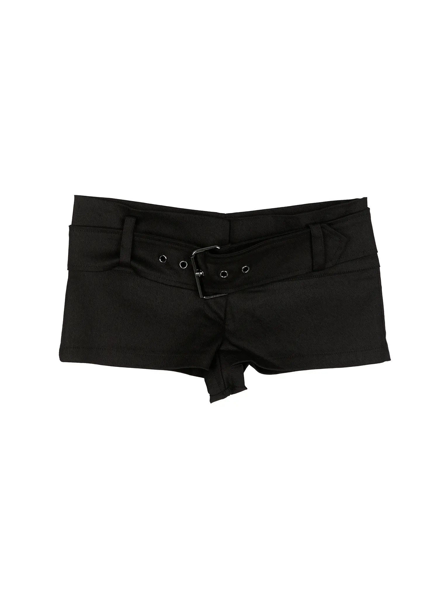 low-waist-belted-mini-shorts-cu508 / Black