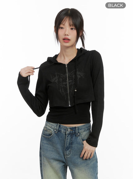 stylish-graphic-hooded-crop-cs412 / Black