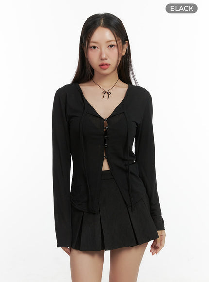 string-detail-long-sleeve-button-top-co417 / Black