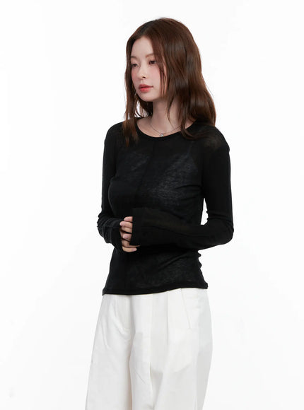 chic-mesh-long-sleeve-top-cg520 / Black