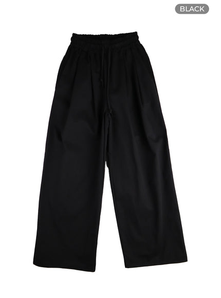 solid-elastic-waist-trousers-cm406 / Black