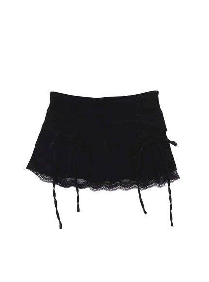 lace-trim-denim-mini-skirt-ca520 / Black