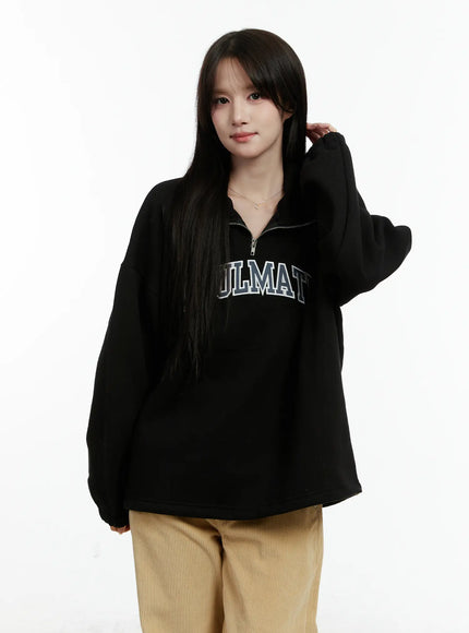 graphic-pullover-quarter-zip-sweatshirt-cd523 / Black